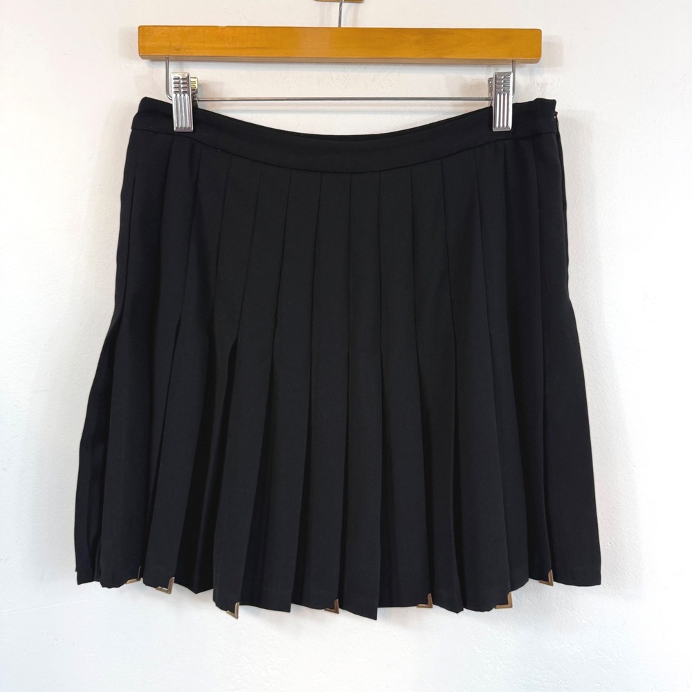 Zara Mini Skirt Black Pleated Gold Metal Hem Dark Academia Preppy Schoolgirl 4